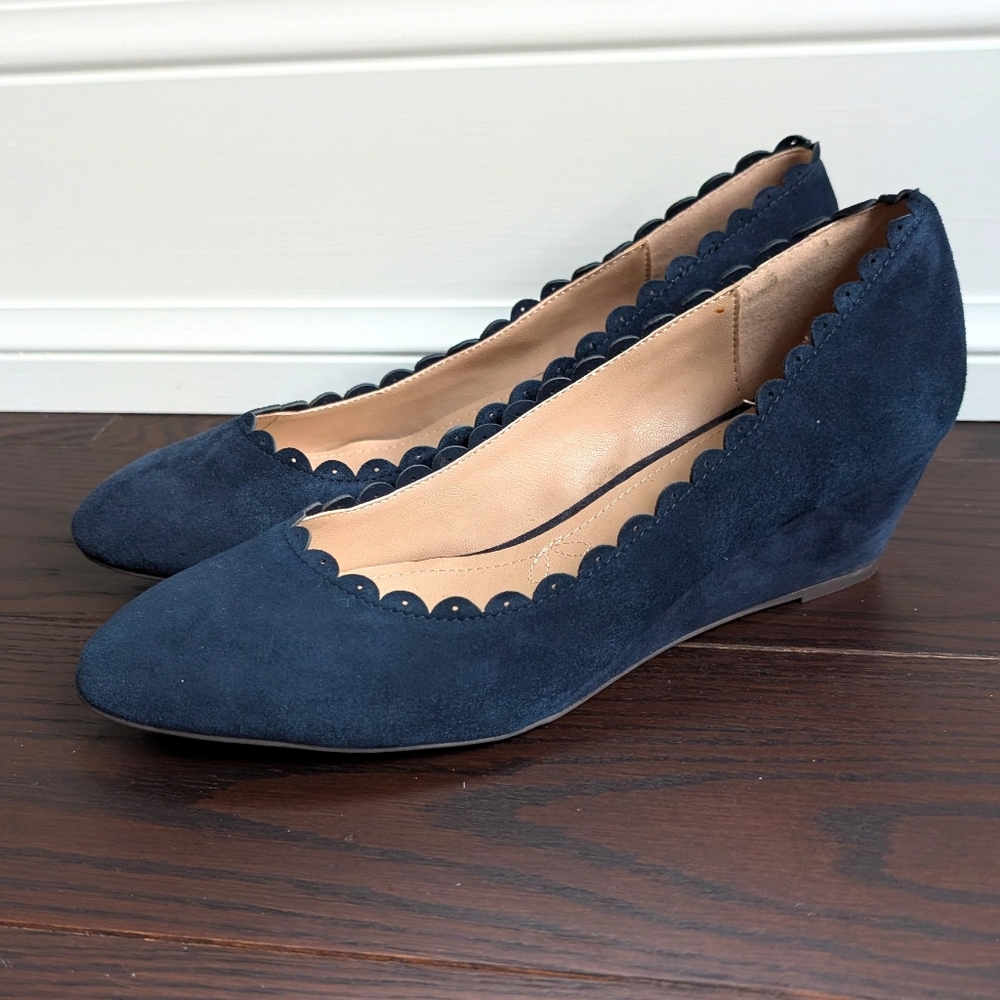 Charter Club Wandaa Suede Blue Scalloped Wedge Shoes